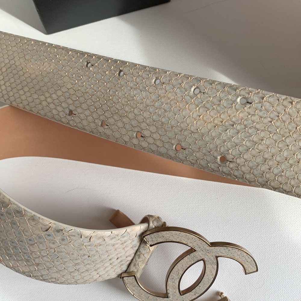 ⭐️ CHANEL Belt RARE Iridescent Python Leather Matte Gold HW Y2K Huge CC Big Logo - Picture 13 of 16